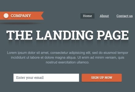 The Landing Page with signup form